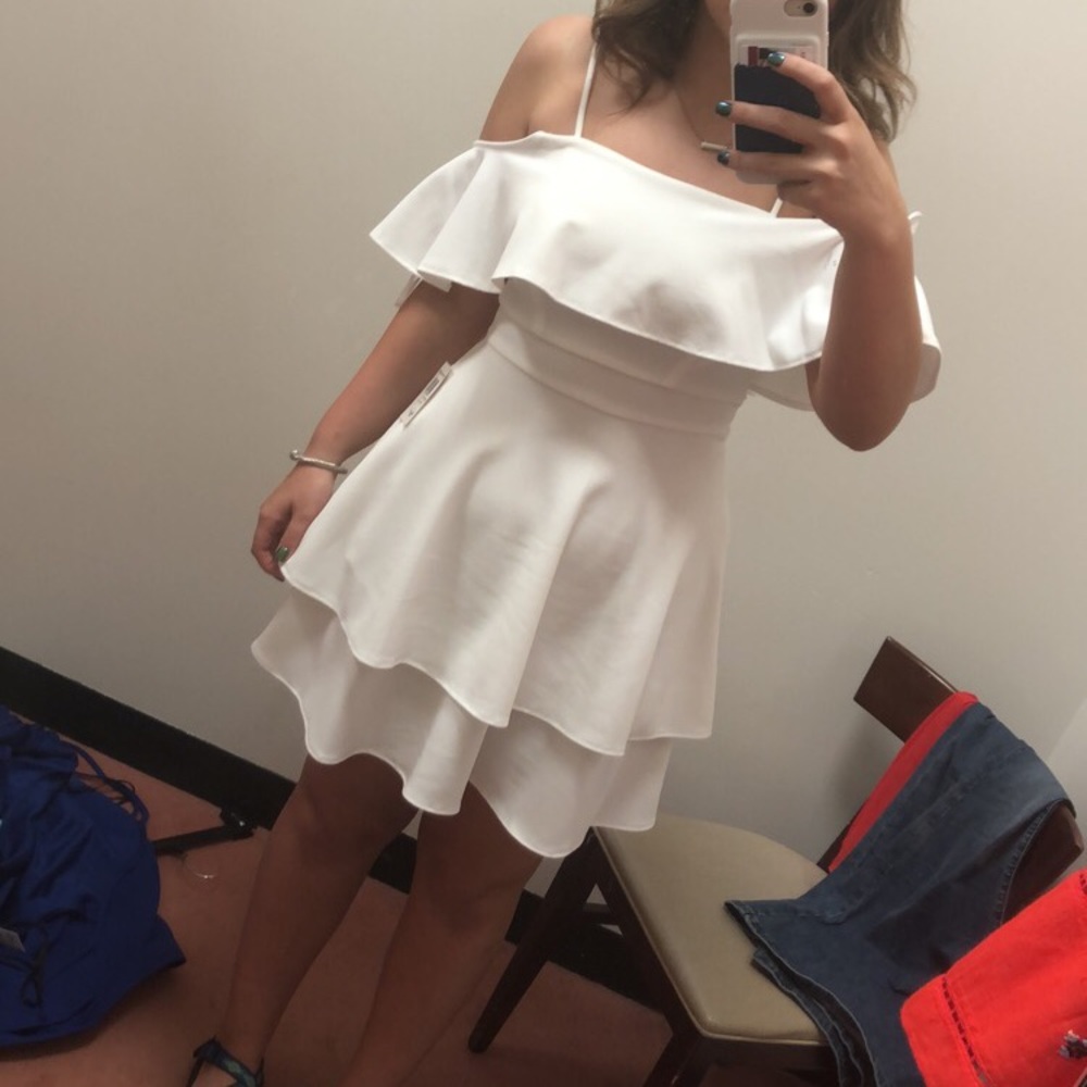 short white off the shoulder dress